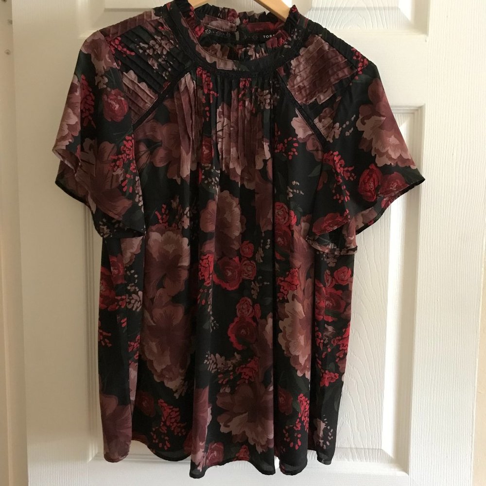 NWT Silky Earth Tone & Red Blouse Torrid Size 0 (12)